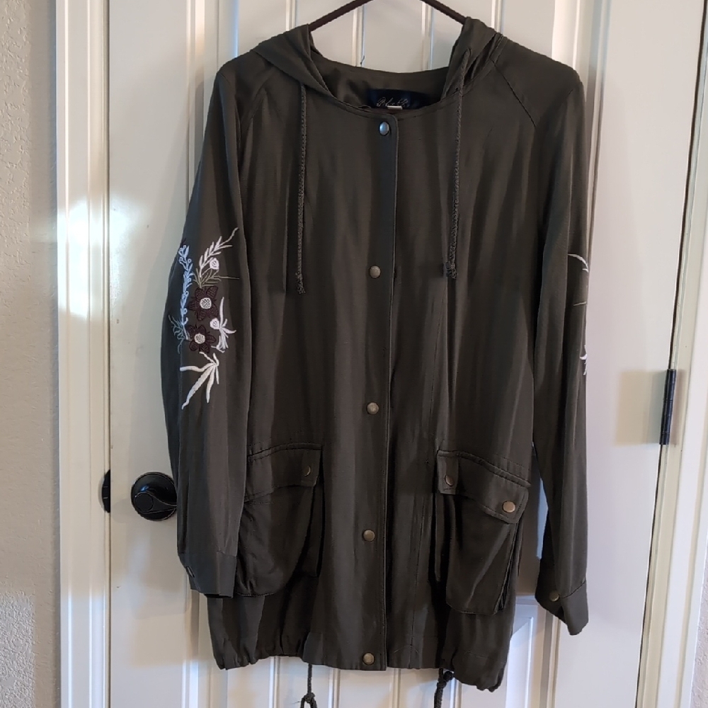 Blue Rain Dark Green Embroidered Utility Jacket